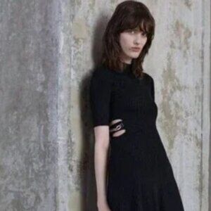 MAJE Rain Cutout Women's Ribbed Knit Dress 36 SMALL Back Short Sleeve Mini